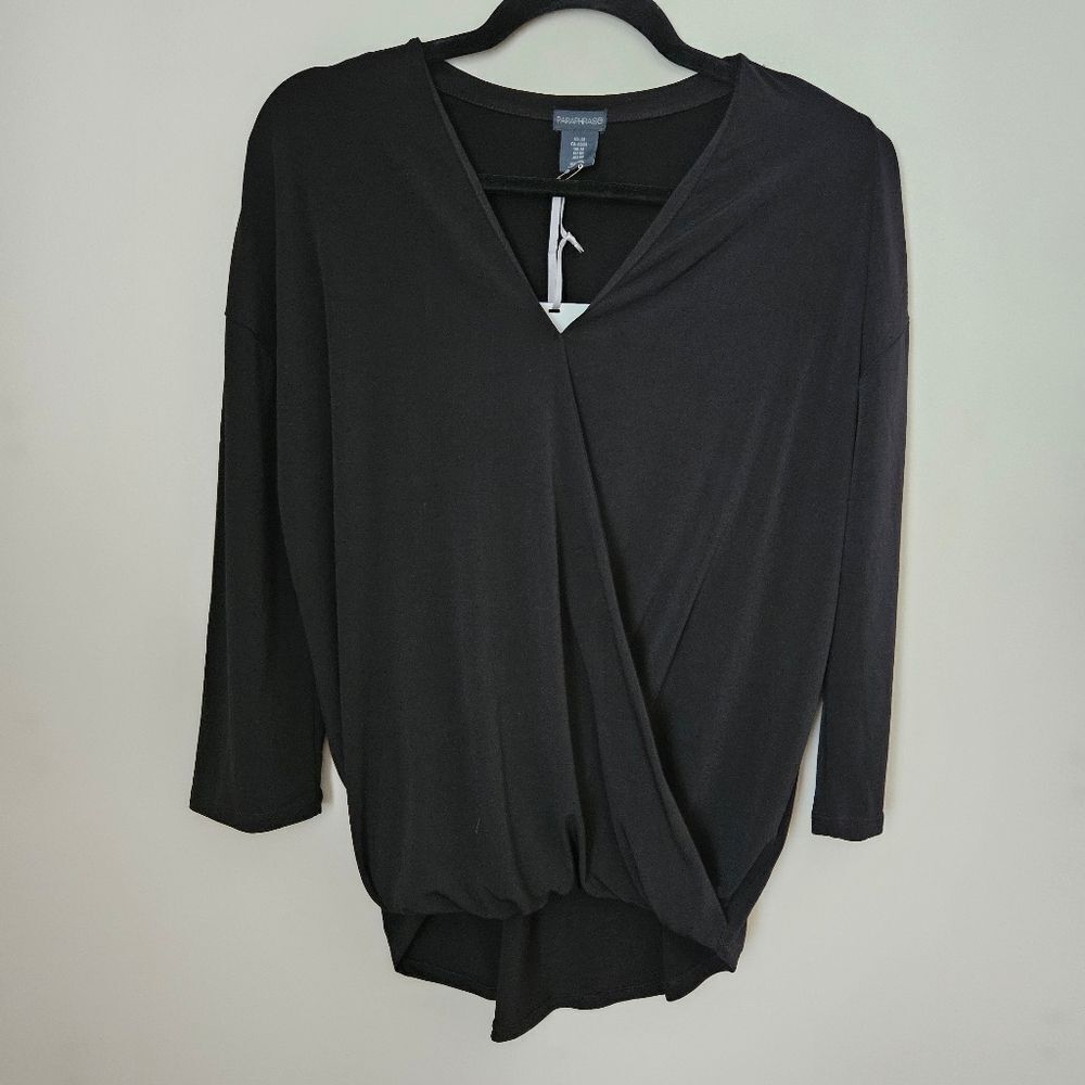 Paraphrase Blouse Black Wrap Long Sleeve V-Neck Black Business Casual Neutral